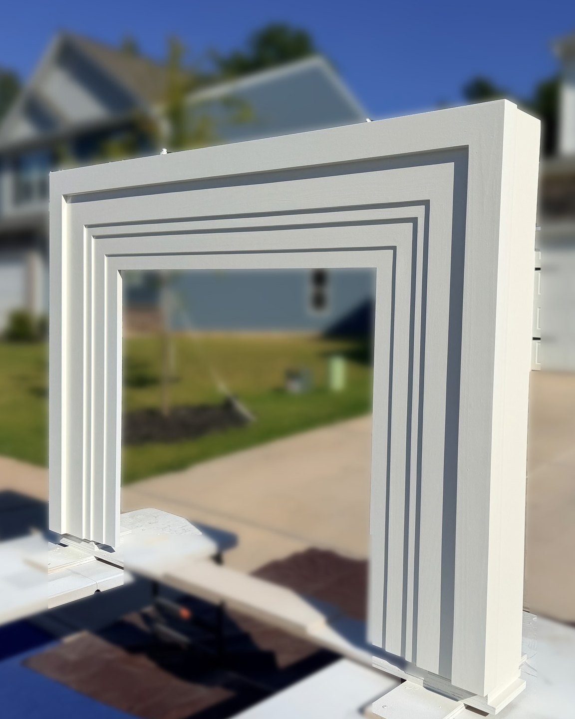 The primed surround seen from an angle in afternoon light, showing the depth of the layered profile